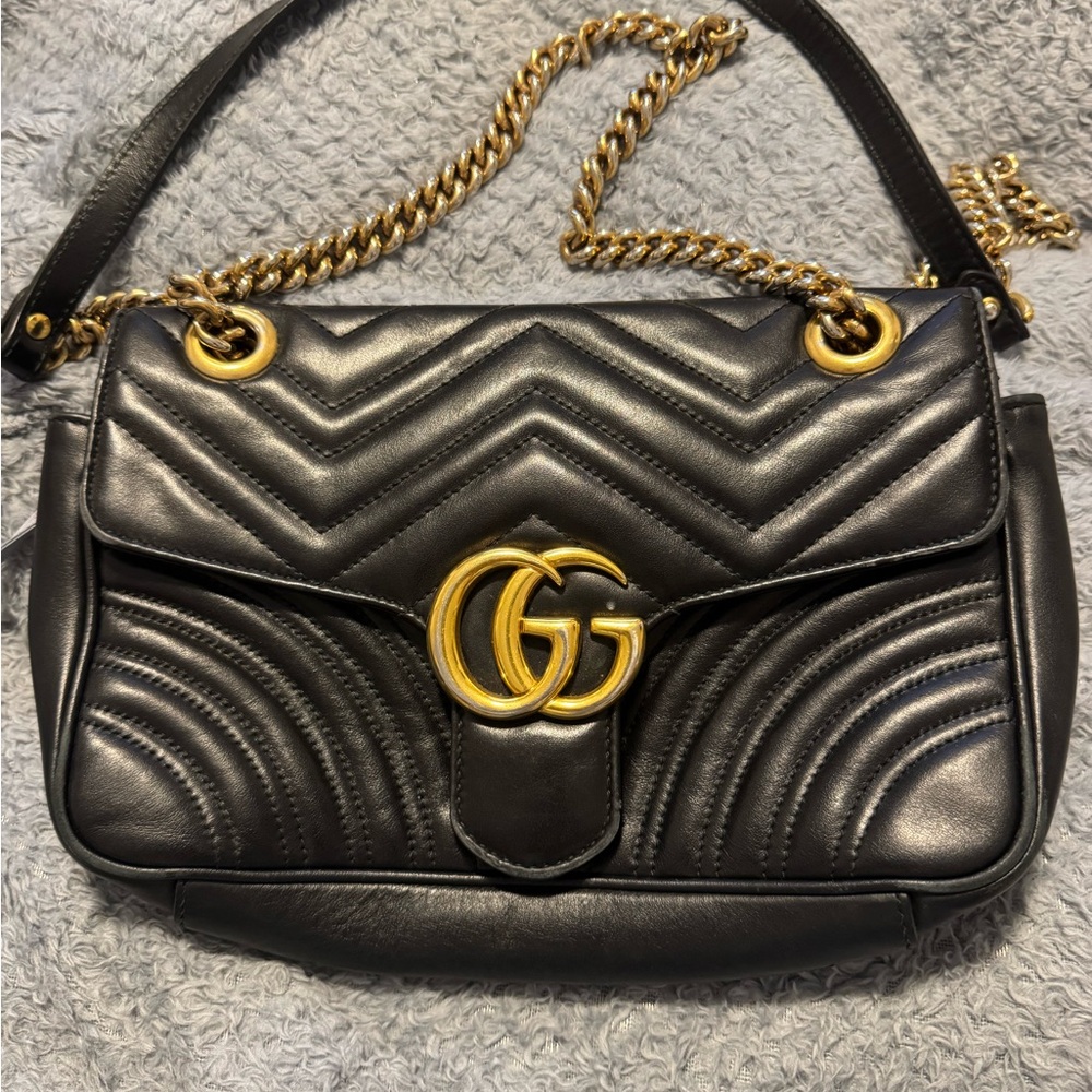 Gucci Black Quilted Leather Shoulder Bag with Gold Hardware